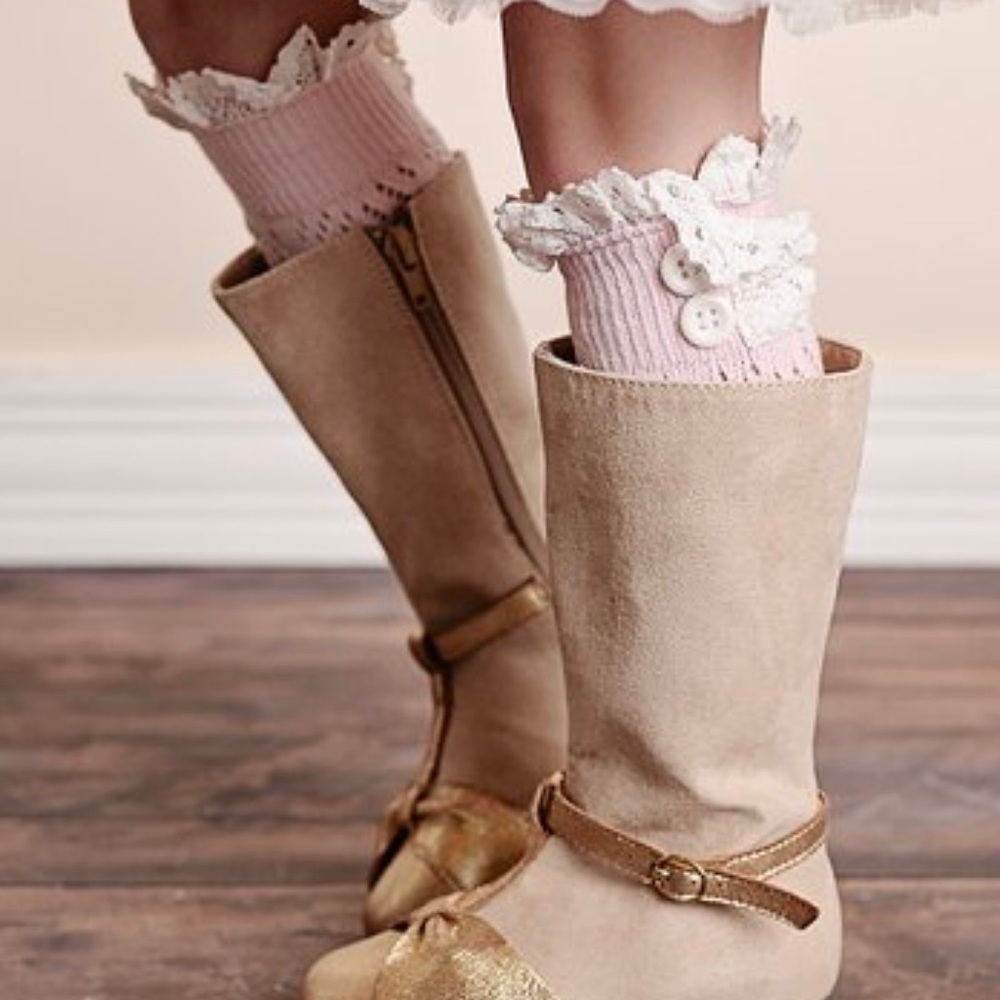 Girls Pink Pointelle Knit Lace Boot Cuffs